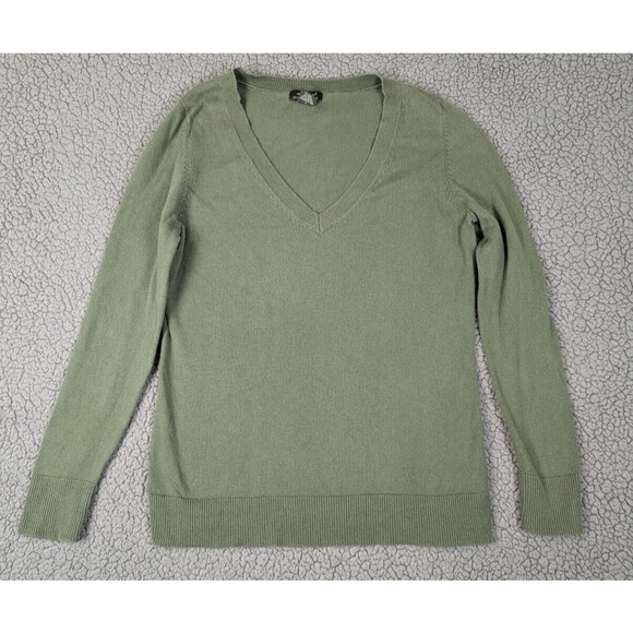 Eddie Bauer Sweater Small Green Long Sleeve Pullover V-Neck Cashmere Blend - Picture 1 of 8